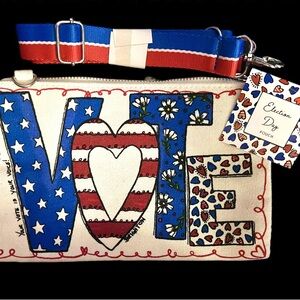 BRIGHTON Patriotic Vote Crossbody Clutch NWT Red, Blue, White Adjustable Strap